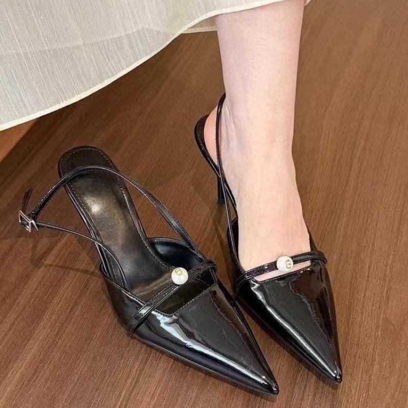 

Fashion 2025 Summer New Pointed Simple Shallow Mouth Comfortable Women s Gladiator sandals Outwear Back Strap Women High Heeled Sandals 35 чёрный