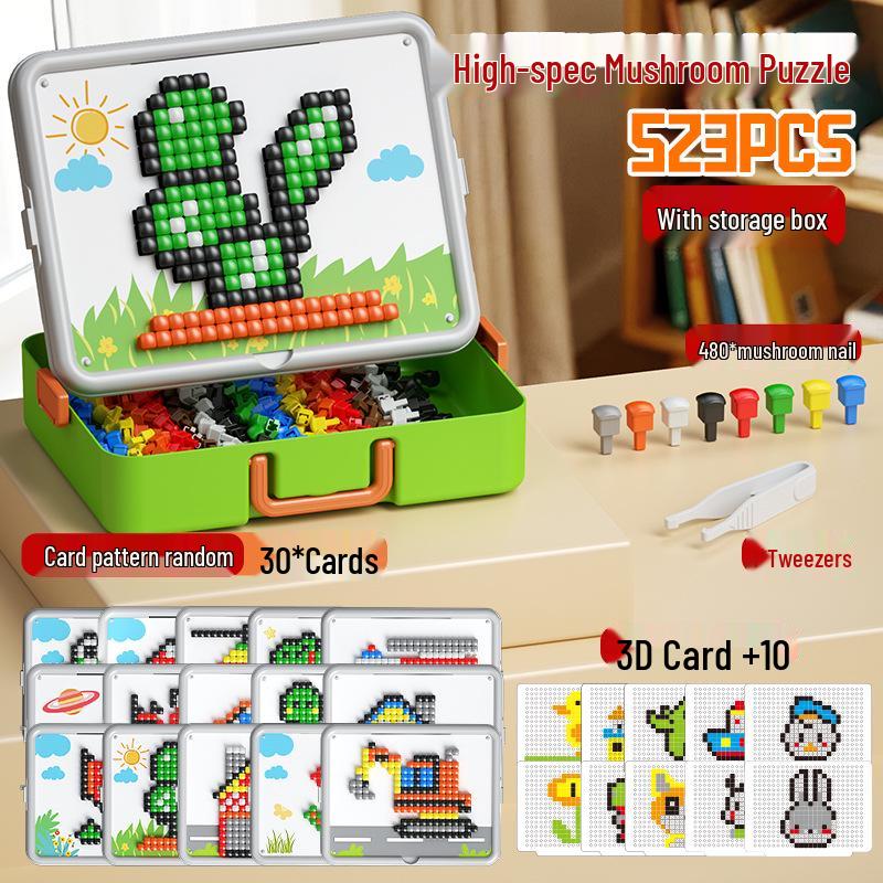 3D Mushroom Nails Puzzle Toy for Kids: DIY Educational Insert Board & Building Blocks