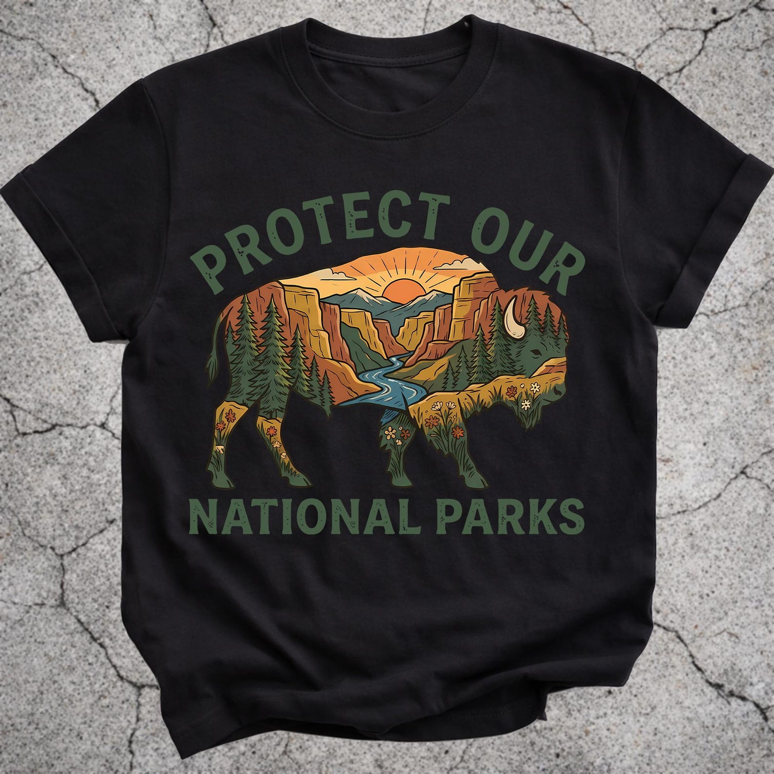 Protect Our National Parks Shirt, Vintage Bison Graphic Tee, National Park Lover Gift, Hiking Camping Nature T-Shirt 4XL