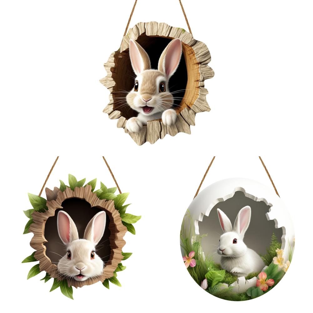 3/1 Set Easter Bunny Door Sign Pendant Decoration Wooden Hanging Spring Happy Rabbit Construction Door Easter Party Decor 2025