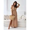 2024 Summer Women's Solid Color Lace-Up Waist Slit Dress with Hollowed-Out Design