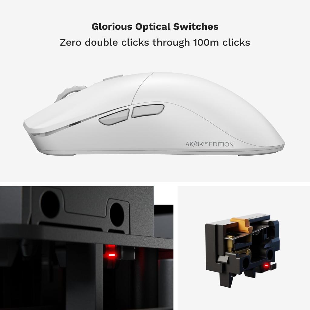 Glorious Model O 2 PRO Wireless - 4K/8K Polling Wired/Wireless Gaming Mouse, White (GLO-MS-POWV2-4K8K-W MS0733)