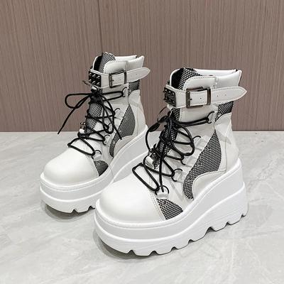 Fashion Cosplayer Gothic Motorcycle Boots 2024 New Platform Chunky High Heel Ankle Boot Ladies Cool Wedge Punk Woman Black Female Shoes