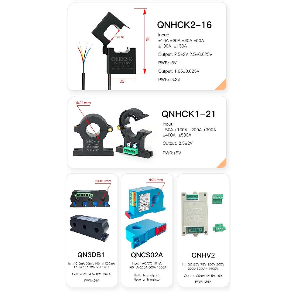 Hall Effect Current Transducer Sensor QNHCK2-16 Dc 10A 20A 30A 50A 100A 2.5V±2V 2.5V±0.625V Split Core Current Sensor Clamp On