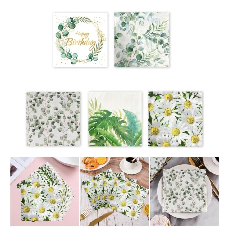20PCs Eucalyptuses Patterneds Napkins Absorbent Dinnerware for Festives Gatherings