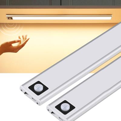 0,8 cm dünne USB-LED-Schrankleuchte, 3 Modi, PIR-Bewegungssensor, LED-Licht, silberfarben, wiederaufladbar, Aluminium, Küchenschrank, LED-Nachtlicht, 20 cm/40 cm