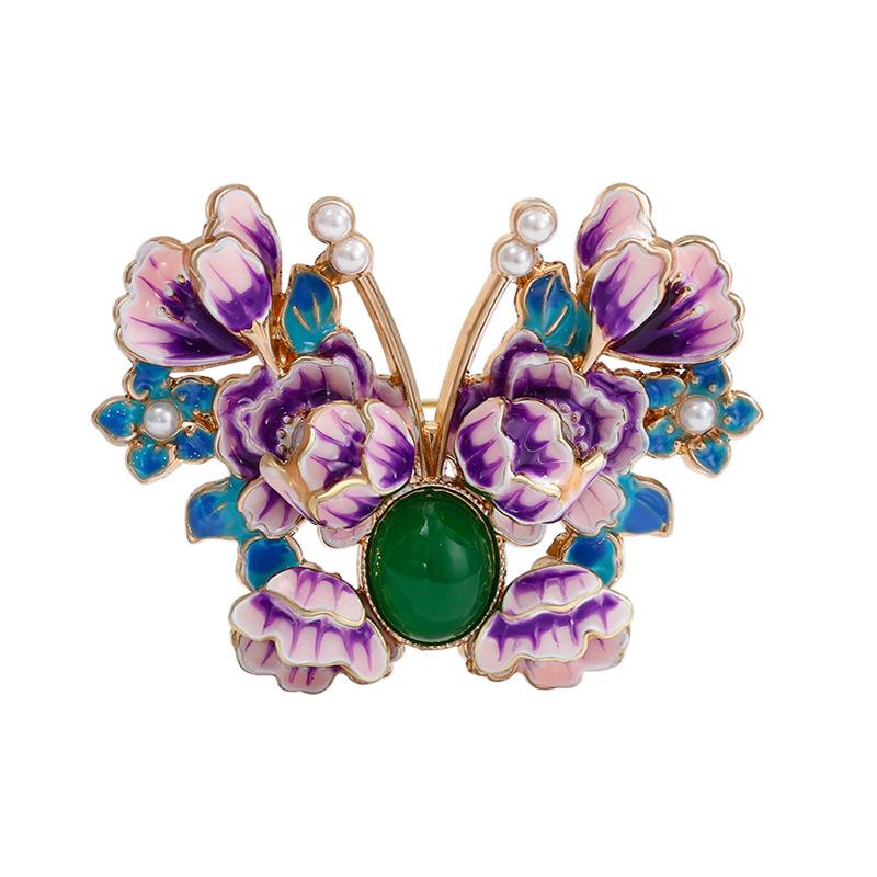 

Chinese style peony brooch painted and dripping oil two-color butterfly brooch design sense pin cheongsam accessories