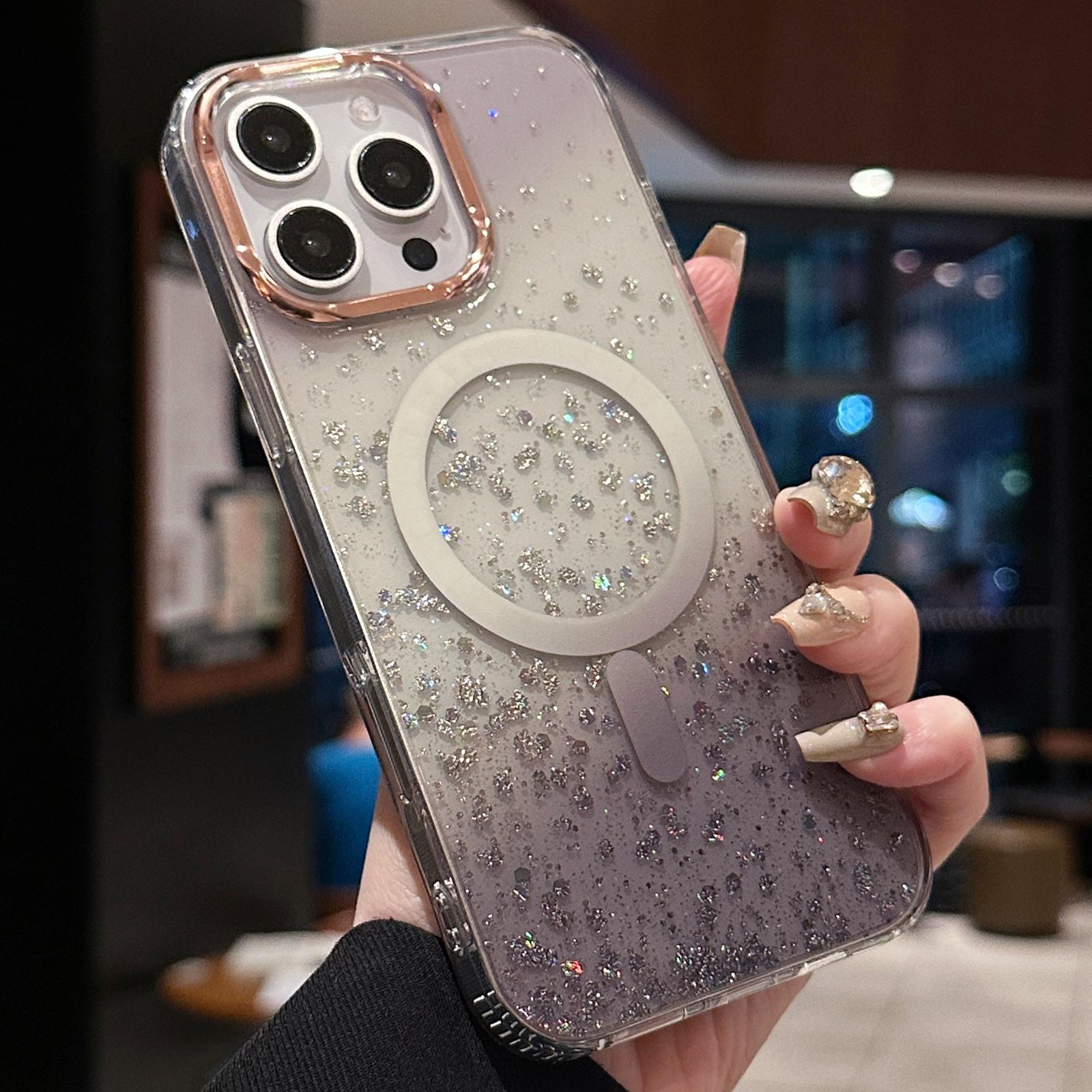 For iPhone 16 Pro Max Case Compatible with MagSafe IMD Bling Glitter PC+TPU Back Cover A