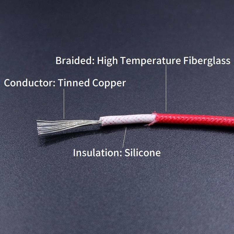 2M/5M High Temperature Resistant Silicone Wire 300°C Soft Copper Cable Fiberglass Braided Insulated Warm Floor Heat Element Line