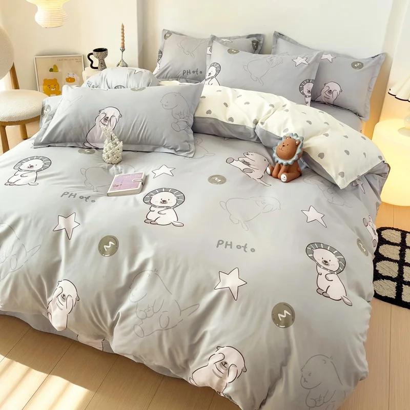 Blue Love Duvet Cover Set Heart Shaped Cute Rabbit Print Bedding Sets For Women Girls Teens Bed Set Flat Sheet Reversible Covers
