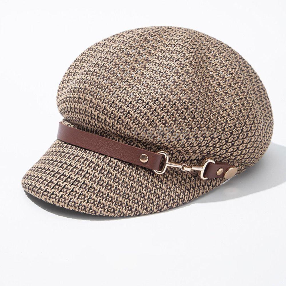 Korean Style Octagonal Hat Newsboy Cap Painter Hat Fashion Hollow Weave Beret  Spring Summer