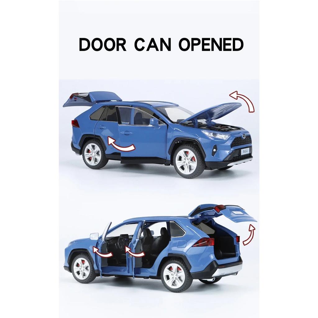1/24 Scale Toyota RAV4 Off-Road SUV Model Car Metal Diecast Vehicle Simulation Collection Sound & Light Toy for Kids Boys Gift