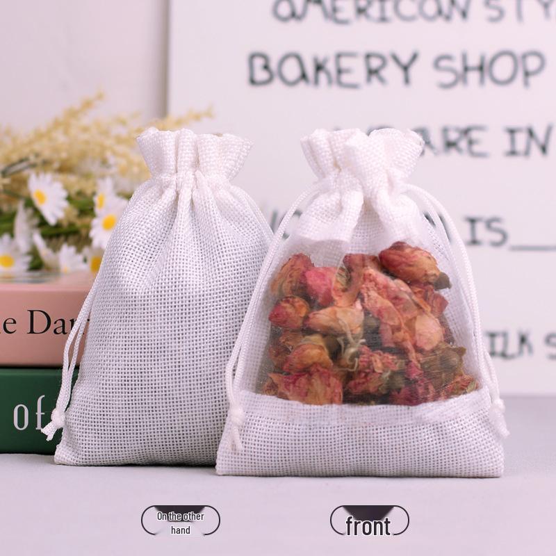 Super Source Hemp Drawstring Patchwork Mesh Bag for Cosmetics Organization
