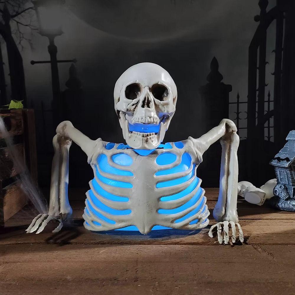 Colorful Halloween Skull Lamp Horror Props Tricky Horror Toys Luminous Skull Decoration Half-skeleton Man with Light