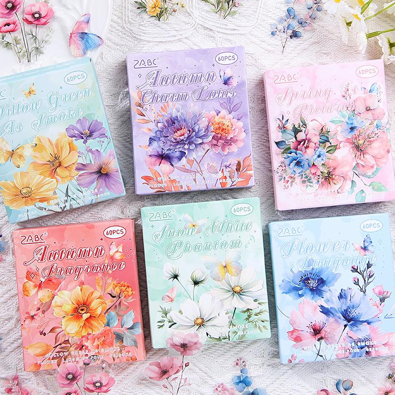 Yuezhen Four Seasons Floral Language Retro PET Stickers for Journals