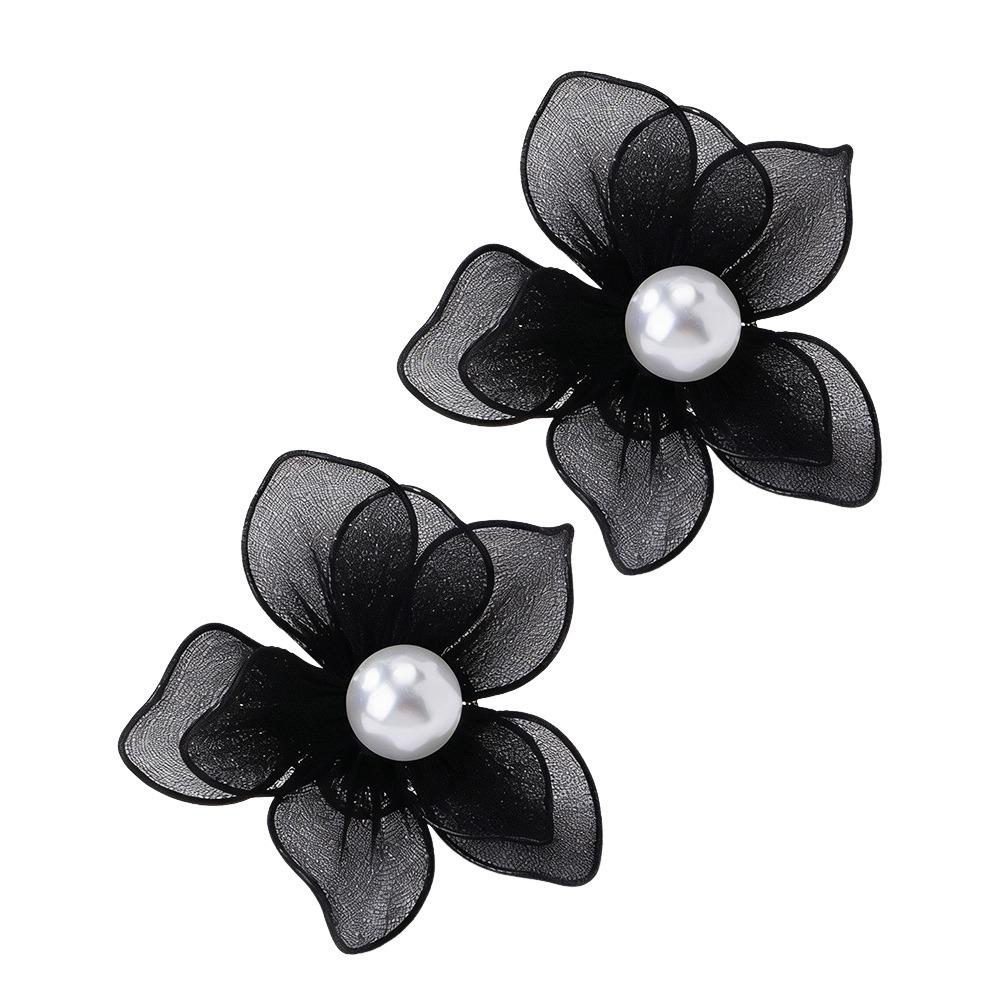 New Fabric Petal Stud Earrings Mesh Big Floral Pearl Geometric Earring Jewelry Accessories Women s Fashion Earrings чёрный