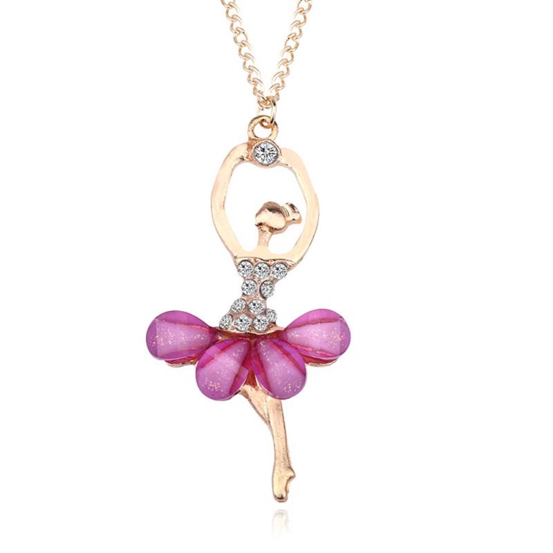 hot! Stylish Elegant Ballerina Girl Necklace Exquisite Shimmer Rhinestone Pendant Necklace Festival