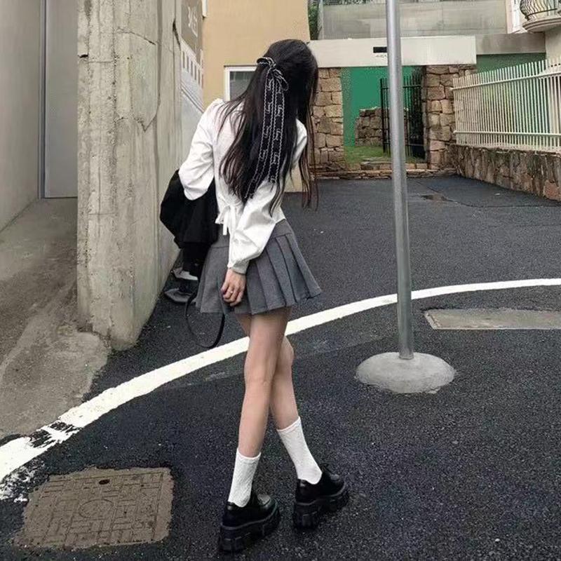 Japonský vysokoškolský styl Sladká košile Ženy Nový Dlouhý rukáv Roztomilý design Šněrovací tunika Blůza Podzimní móda Štíhlý Zapínání na knoflíky Oblečení