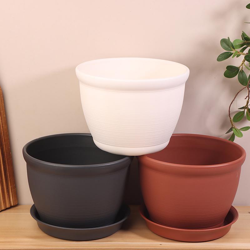 1 pièce avec soucoupe Pot de fleurs rond épais imitation céramique en PP Pot de fleurs Plantation intérieure Salon Balcon Pot pour bonsaï