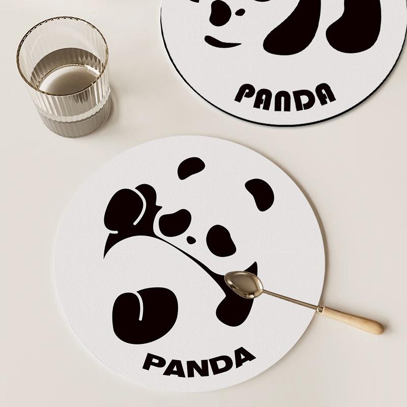 Cute Panda Coasters Waterproof Oil-free Washable Heat Insulation Soft Mats Table Mat Creative Round Non-slip Dinner Plate Cups