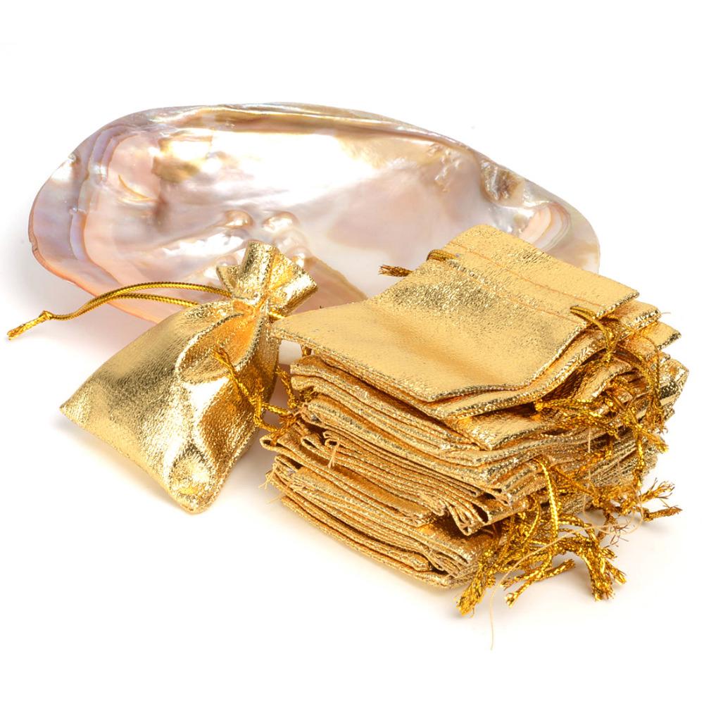 50pcs Gold Silver Metallic Organza Drawstring Pouches Candy Gift Bag For Wedding Christmas Candy Gift Bags Jewelry Packing