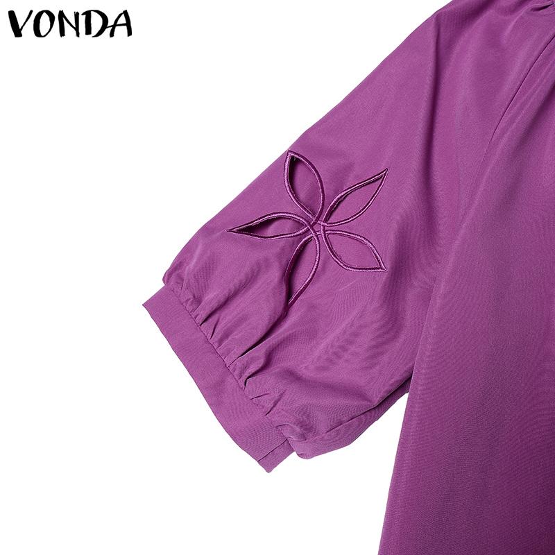 VONDA Summer Women Round Neck Half Sleeve Lace Crochet Patchwork Casual Dress