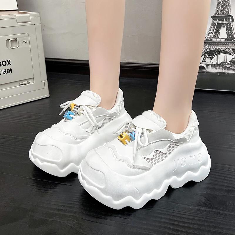 Fashion 8CM Designer Women Breathable Pink Sneakers Cute Patchwork Shoes Thick Heel Sneakers Casual Running Platform Lolita Bread Shoes