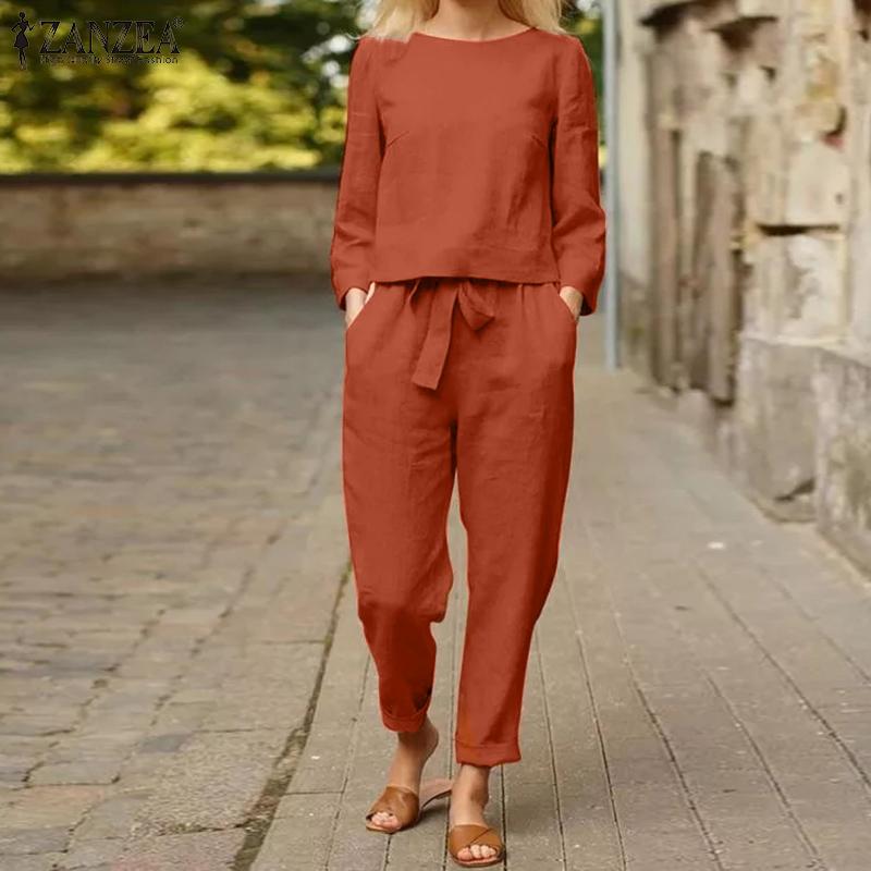 

Women s Solid Color Loose Casual Shirt and Pants Cotton Two-piece Set XXXL помаранчево-червоний