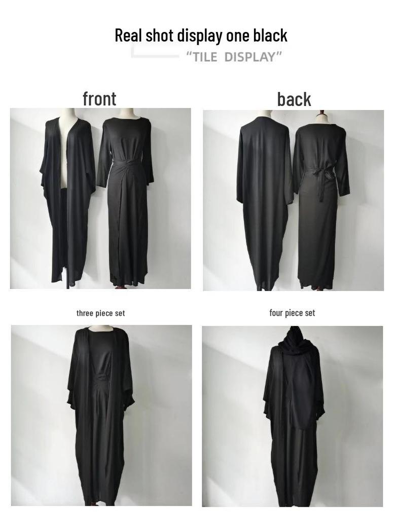 Elegant European & American Solid Color Cardigan Three-Piece Set for Middle East 