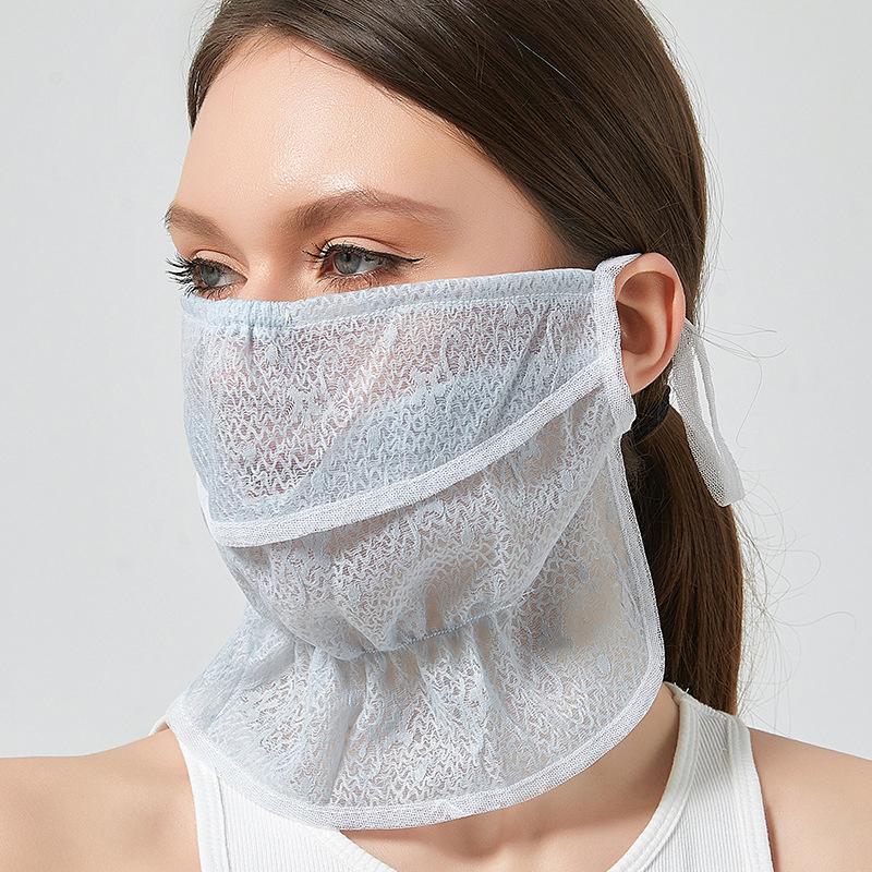 

Sun Uv Protection Face Scarves Lace Silk Scarf Neck Protection Anti-Uv Face Cover Face Scarf Sunscreen Veil Sunscreen Mask сірий колір