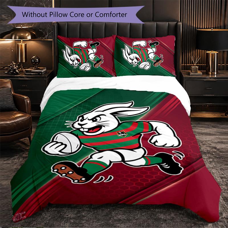 South Sydney Rabbitohs Modello Microfibra Set Biancheria da Letto 3 Pezzi Decorazione Copripiumino per Camera da Letto Uso Domestico