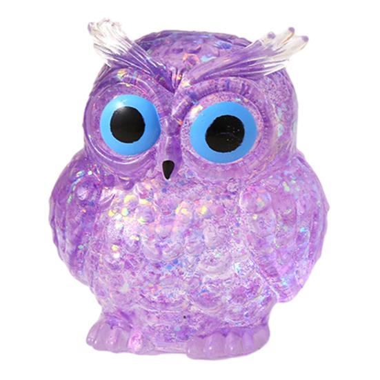 Glitter Owl Sugar Stress Ball Slow Rebound Stress Relief Clear Bird Squeeze Toy Anxiety Relieving Animal Shape Hand Relaxation Tool
