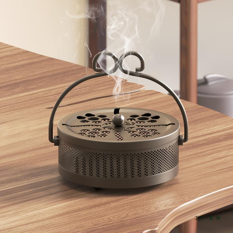 Portable Fireproof Retro Mosquito Coil Burner with Lid - Outdoor Anti-Scald Sandalwood Holder Tray