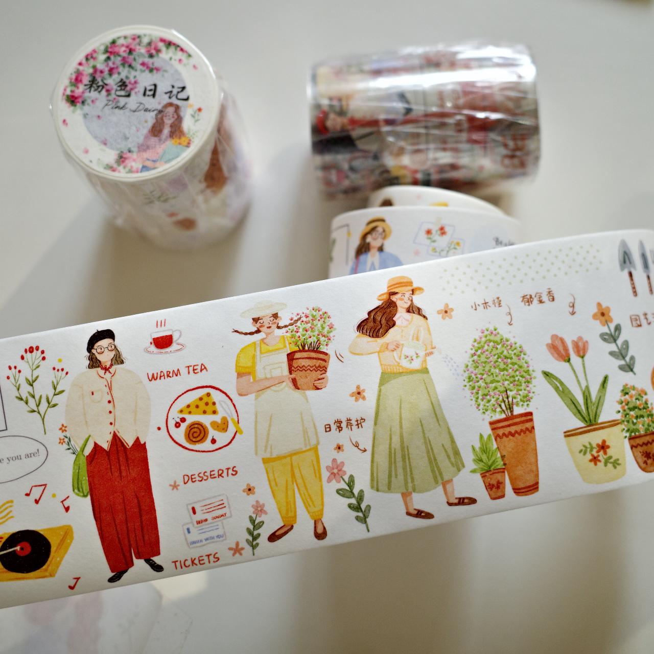 Yi Er Studio May New - Pink Diary Light Retro Salt Characters Washi Tape Pet Stickers