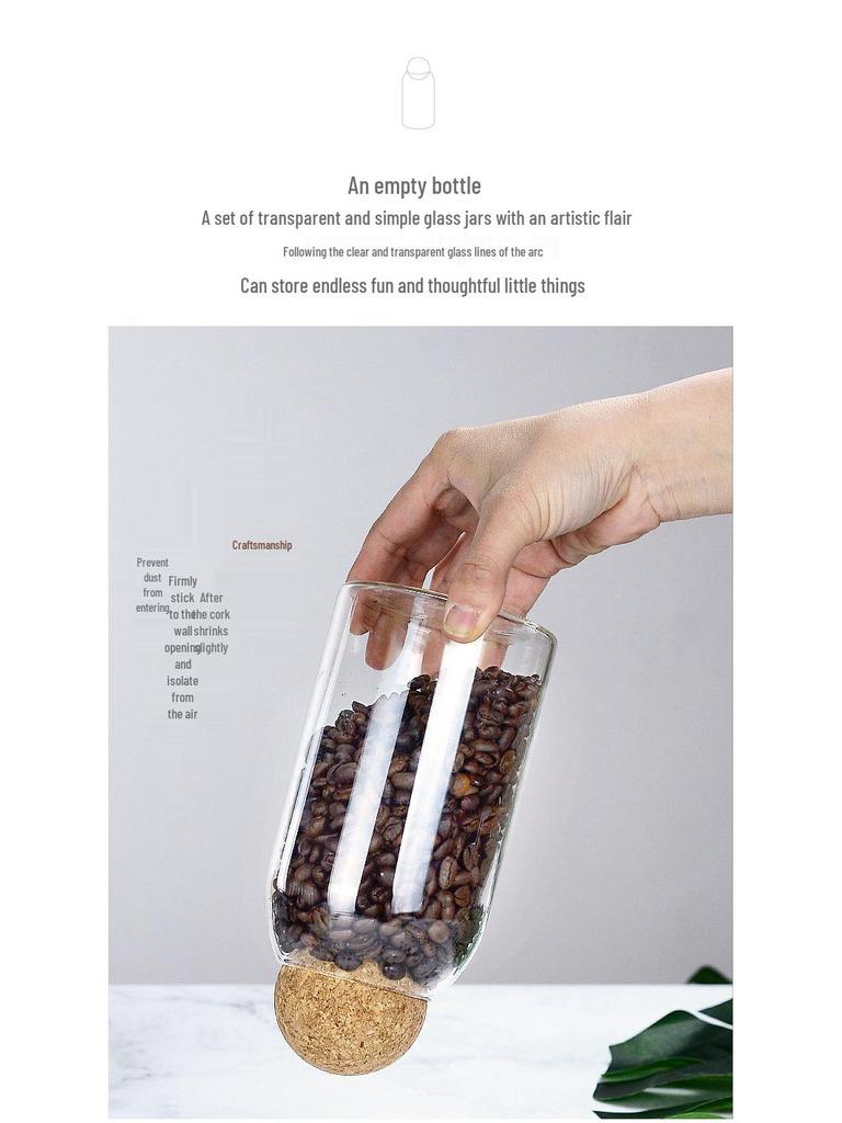 Transparent Borosilicate Glass Jar with Cork Stopper for Tea, Coffee, and Cereal Storage