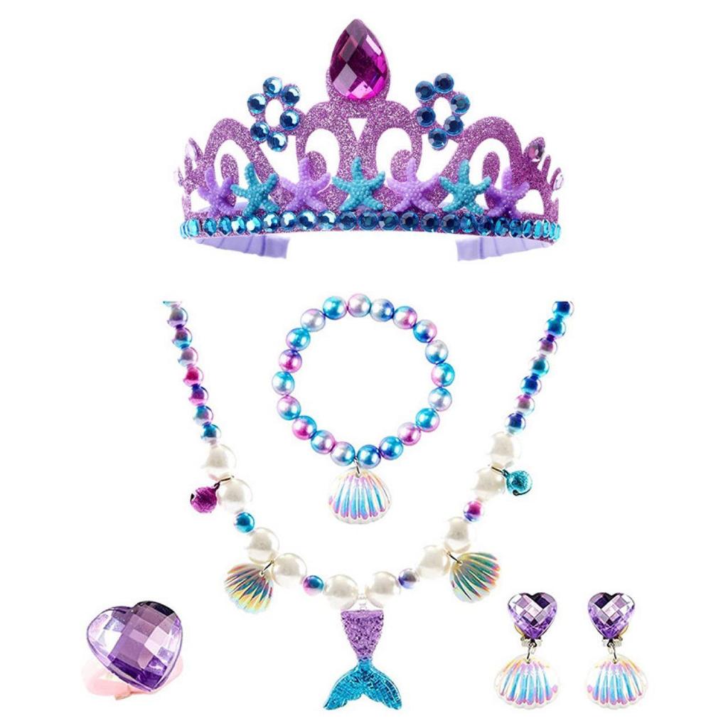 Mermaid Princess Accessories Set: Headband, Necklace, Bracelet, Ring, Earrings for Girls' Role-Play