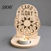 Gift for Housewarming Wooden Tarot Card Holder Stand, of The Day Candle Tealight Holder, Moon Small Wood Stand Candles Sun Star Pattern Altar Display