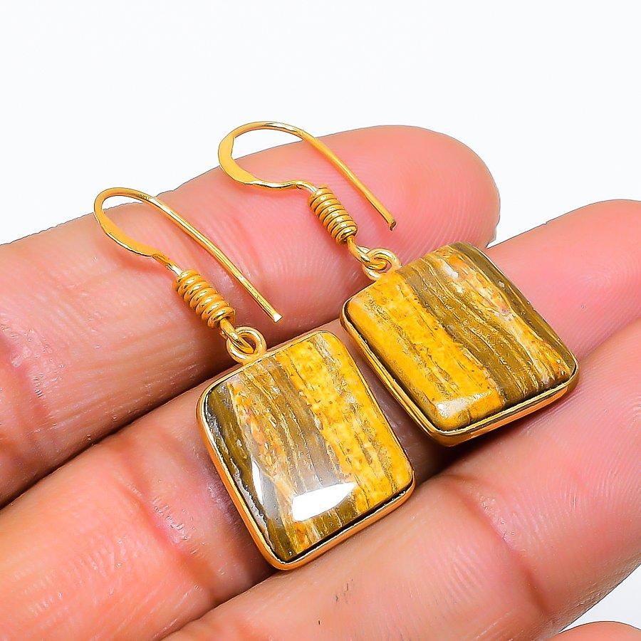 Rhyolite Jasper Gemstone 925 Solid Sterling Silver Jewelry Earring 1.38" GK-5781