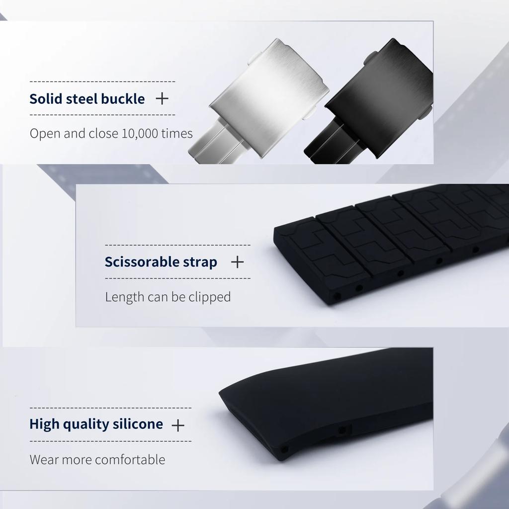 Nature Soft Silicone Rubber Watchband 20mm For Tissot Strap Tachymeter T011/T090/T472 Watch Band Wristband Fold Buckle Men/Women