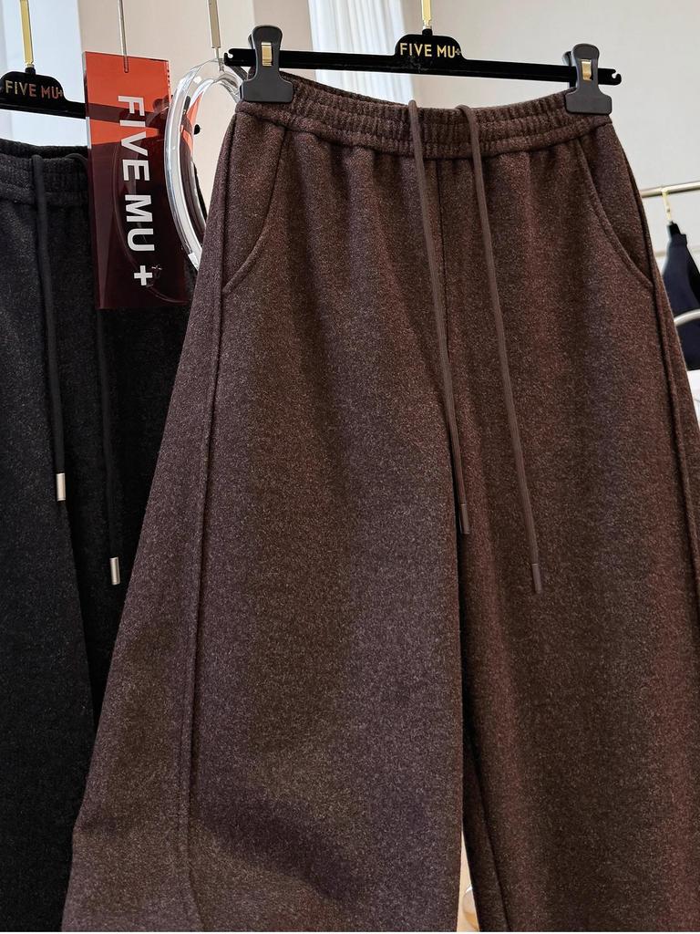 2025 Winter Korean Style Elastic Waist Wide-Leg High Waist Slimming Drape Pants