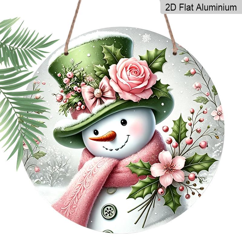 2D Flat, 1pc Aluminum Printed Flat Design, Classic Aluminum "Merry Christmas" Snowman Decorative Plaque and Ornament - Rustic Christmas Holiday