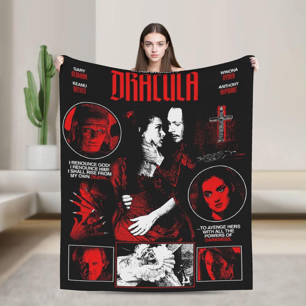 Dracula Halloween Blanket  Warm Aesthetic Plush Throw Blanket For Couch Chair Sofa Bed Travel Flannel Bedspread Bed Cover