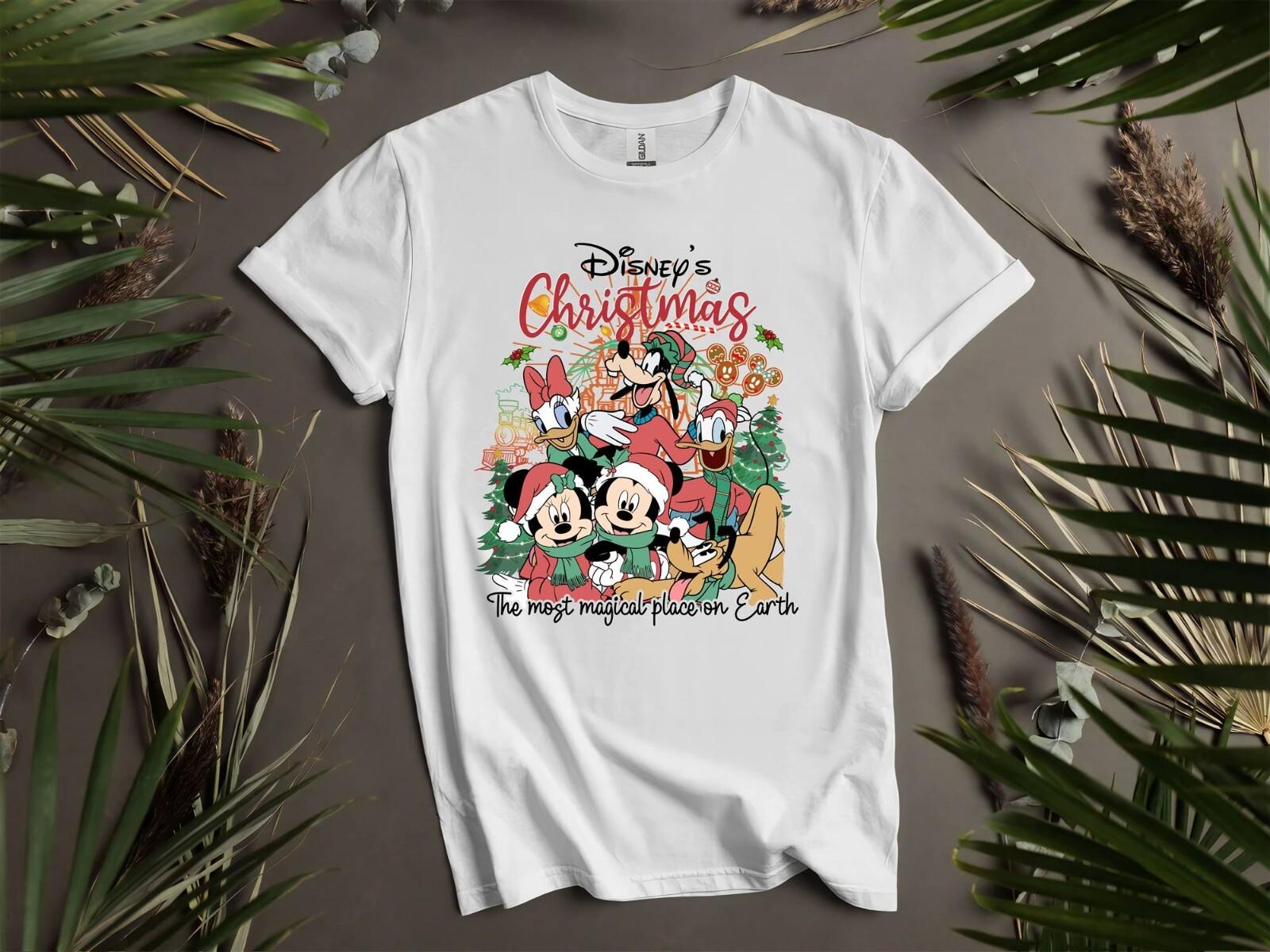 Рождественская футболка с друзьями Микки от Disney T-shirt Мужская Женская Унисекс Tshirt I134 XXXXL