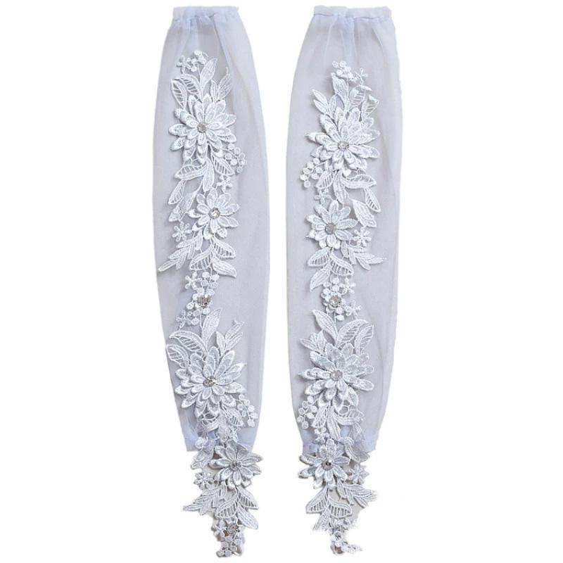 1 Pair Fingerless Gloves Hollow Out Patchwork Soft Breathable Bridal Gown Mittens Lace Embroidery