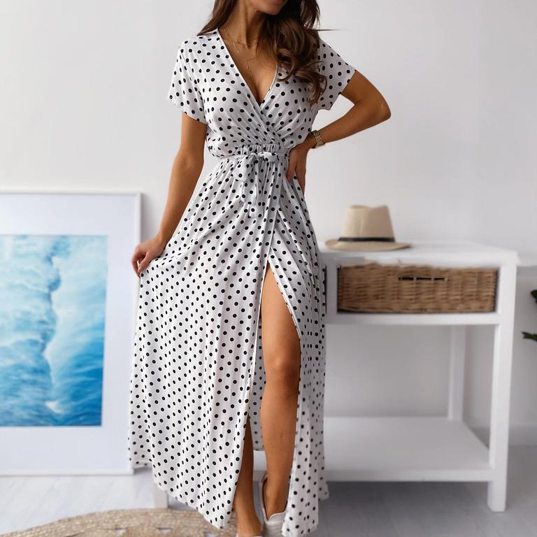Women Print Polka Dot Dress Comfortable Lightweight High Recognition Elegant Style Slimming Flattering Fit Daily Wear