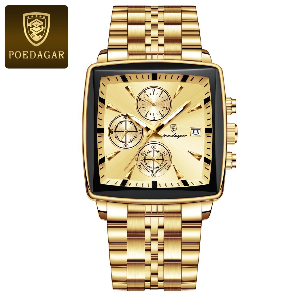 POEDAGAR Top Luxury Male Wristwatch Waterproof Luminous Stainless Steel Men Watch Chronograph Date Business Quartz Men's Watches