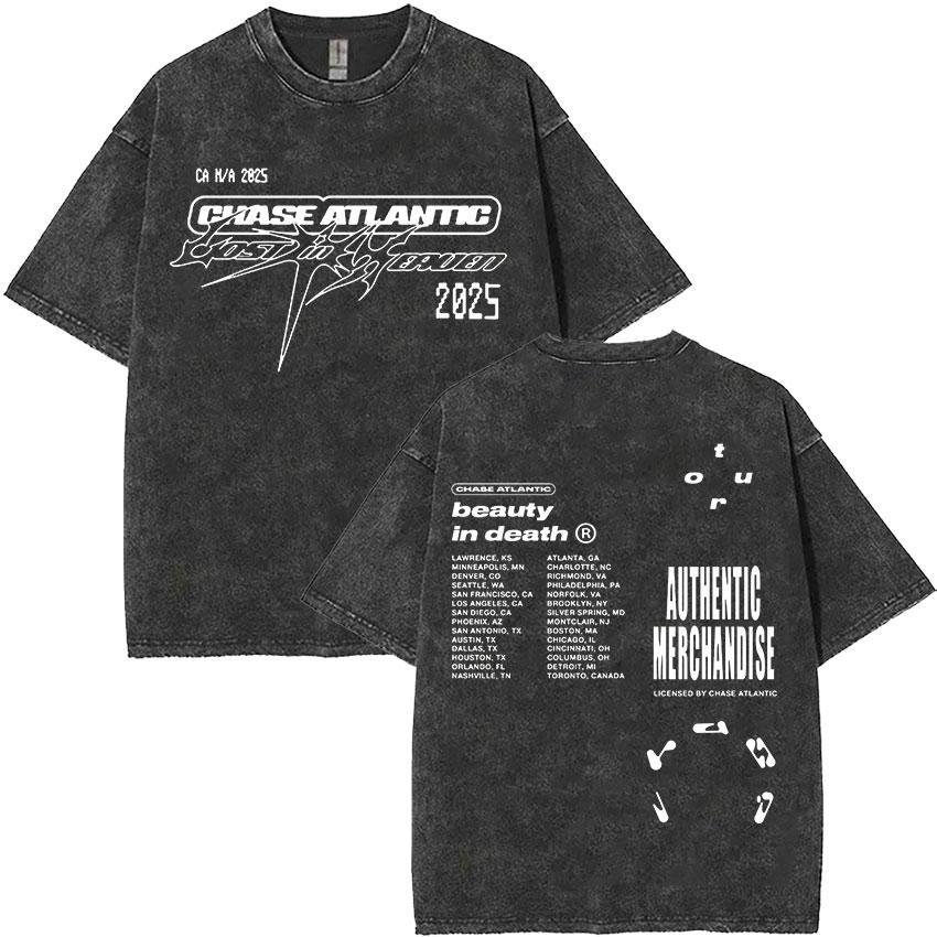 Chase Atlantic Ztraceni v Evropě a UK Turné 2025 Album Vintage Praná Pánská Hip Hop Gotická Trička Streetwear s Krátkým Rukávem