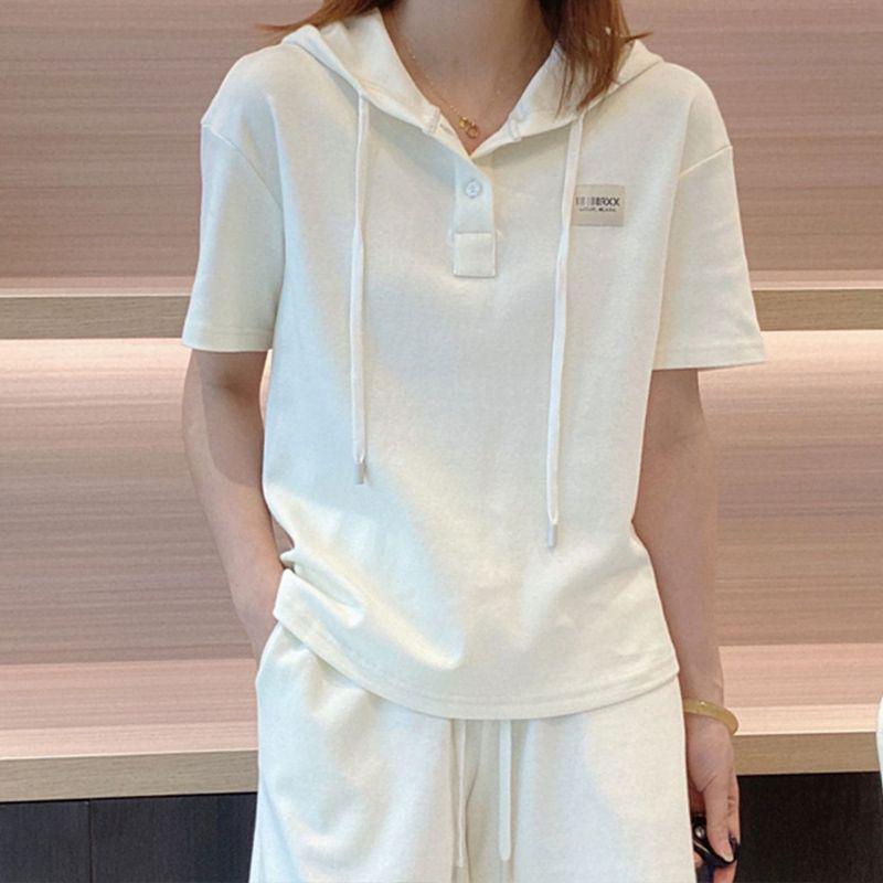 

Літній стильний спортивний костюм для жінок 2025: Топ з коротким рукавом та шорти, костюм-двійка L рожевий