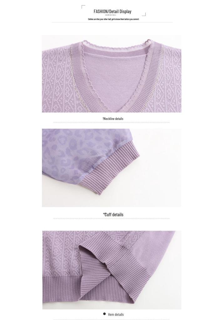 Schicke Frühlings-Strickbluse mit V-Ausschnitt und Gazeärmeln für stilvolle Mütter