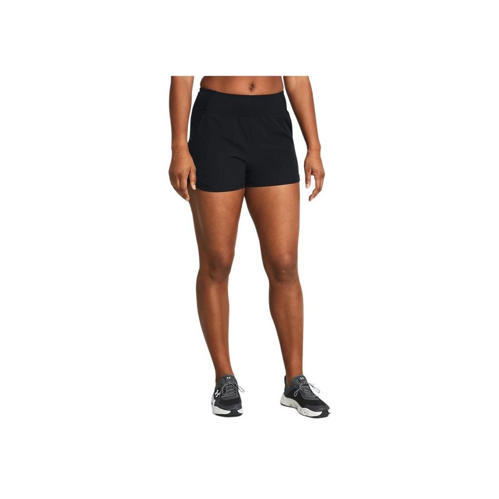 Under Armour Solid Color Brand Logo Elastic Straight Casual Shorts Women Shorts Black 1383556-001